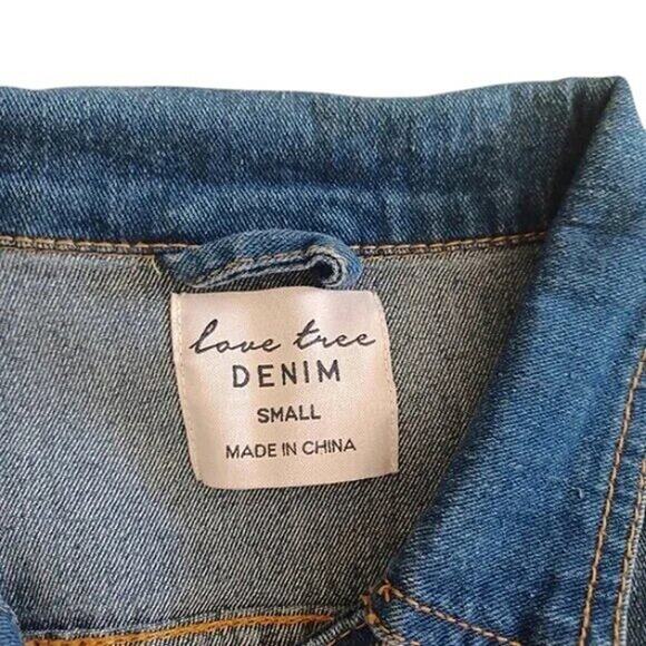 Cropped Blue Denim Jacket Rose Gold Buttons S - Picture 4 of 8